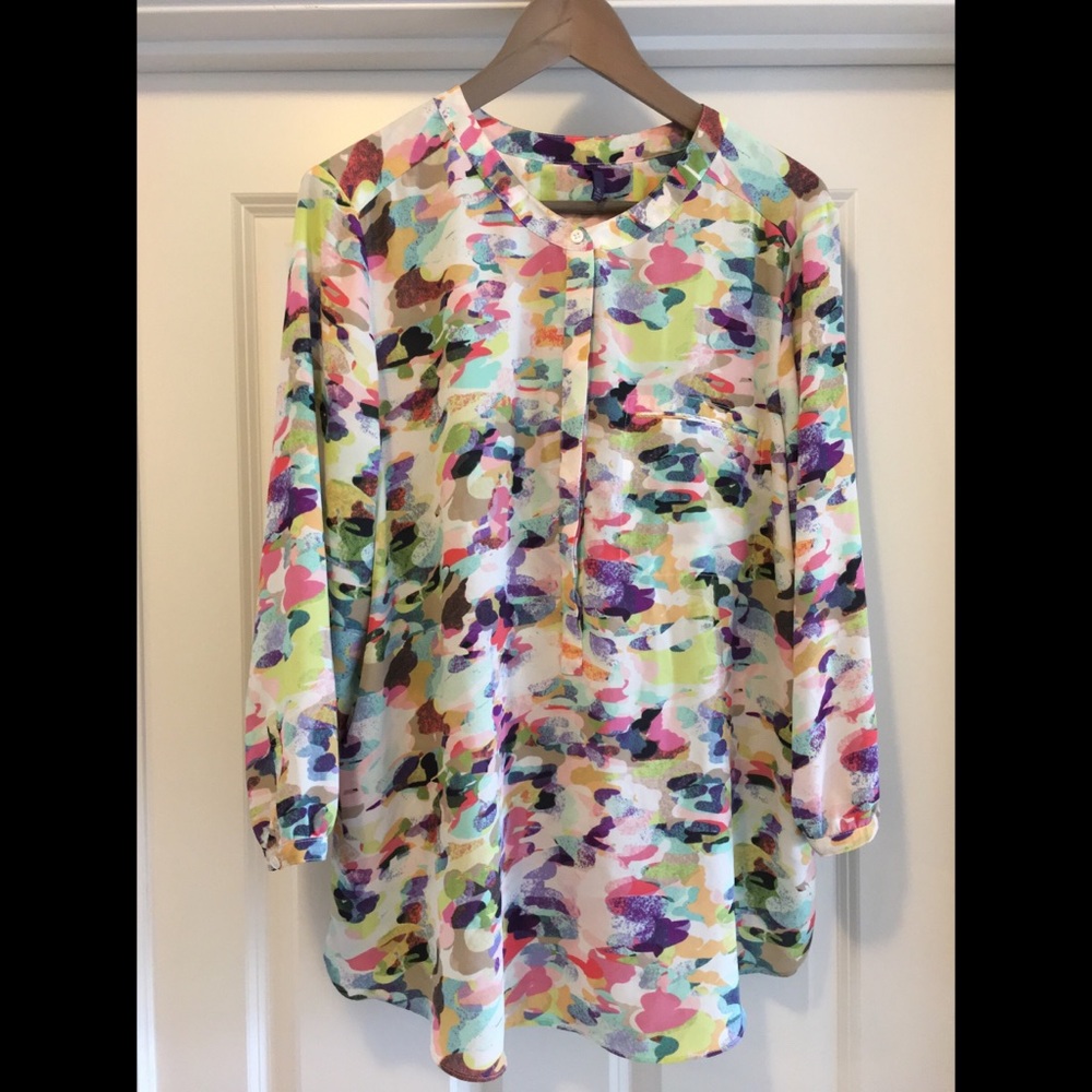 NYDJ multicolor print tunic top button up shirt XL